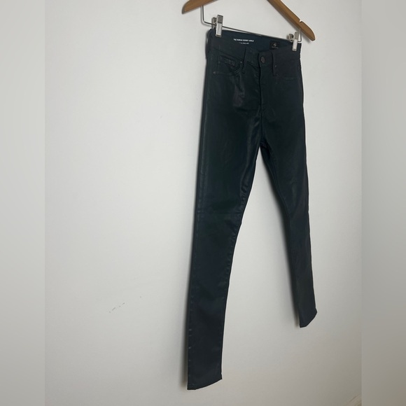 AG Adriano Goldschmied The Farrah High Rise Skinny Teal Leatherette Jeans Sz 24R - Picture 4 of 13